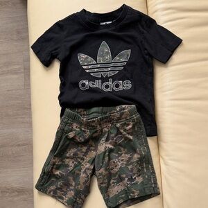 Adidas Kids Camo Shorts and Black Tee Set 3T NWT